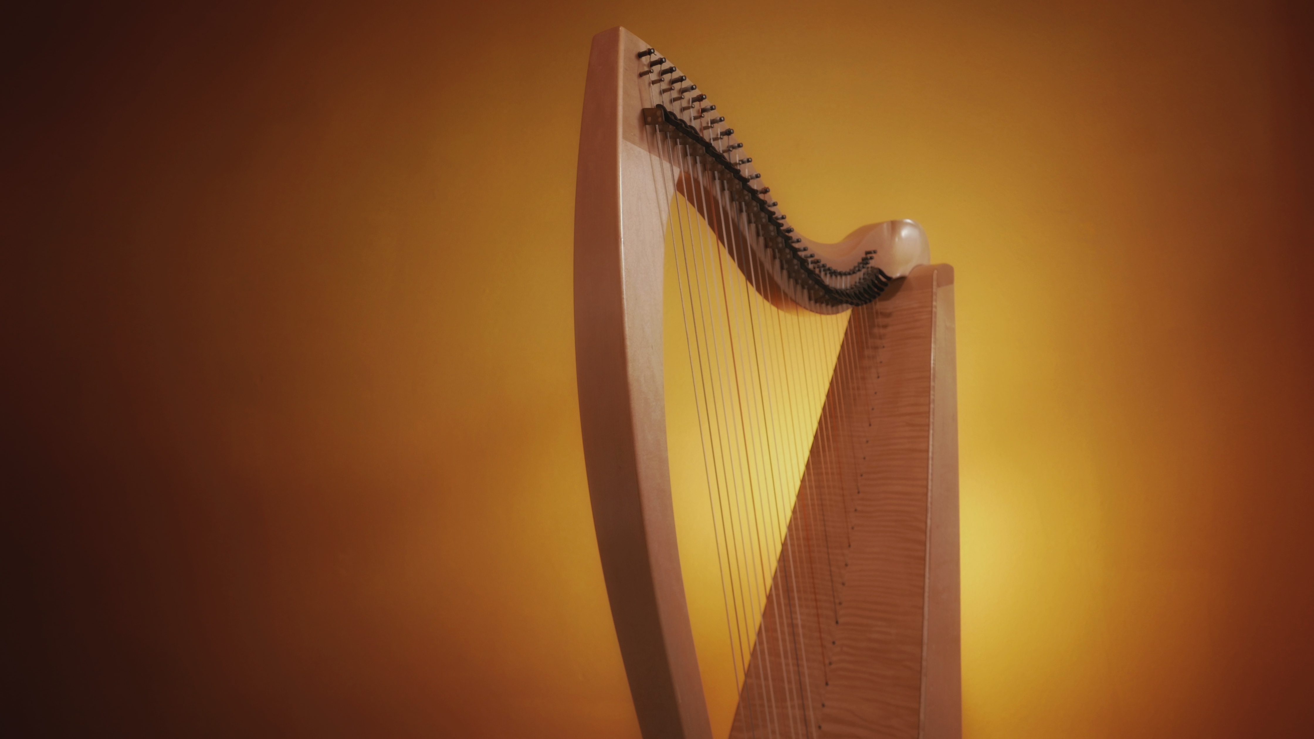 Celtic harp in warm light